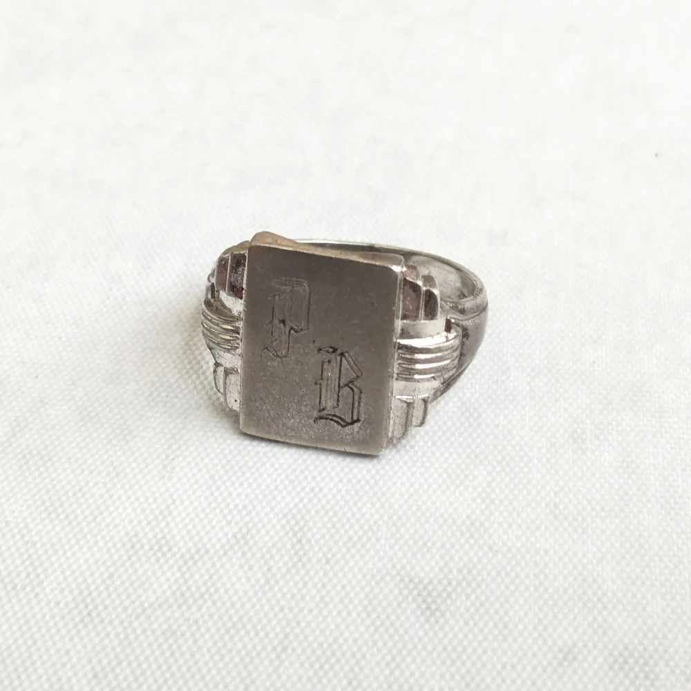 Vintage Sterling Silver Signet Ring Size 11.25 Rectangle Monogramed Antique